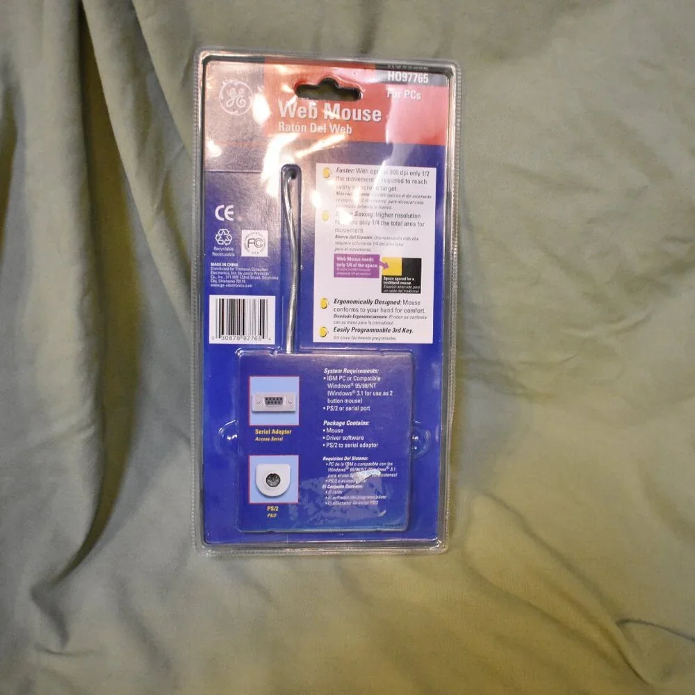 GE Web Mouse Clear Ergonomic 800 DPI Track Ball Mouse H097765 New Sealed
